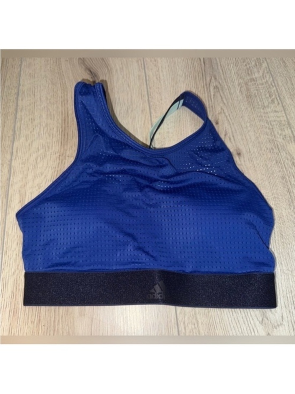 adidas Women blue Perforated High Neck Sports Bra with Black Band halter bra 2.0